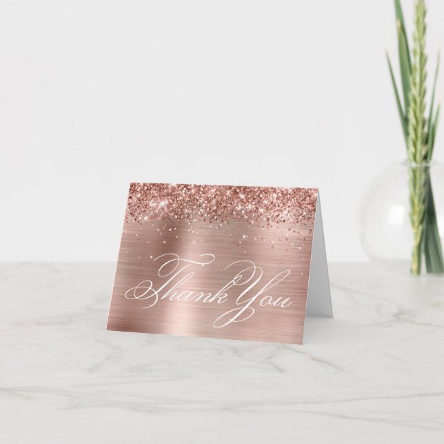 Rose Gold Glitter Foil Decorative Calligraphy Thank You Card (Front)