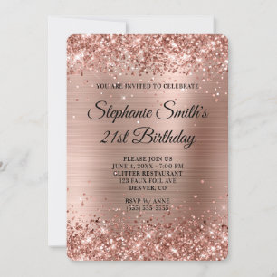 Rose Gold Glitter Foil Monogram 21st Birthday Invitation