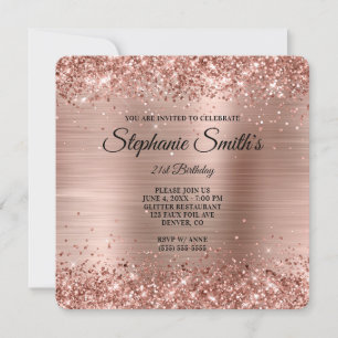 Rose Gold Glitter Foil Monogram 21st Birthday Invitation