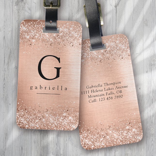 Rose Gold Glitter Foil Monogram  Luggage Tag (Creator Uploaded)