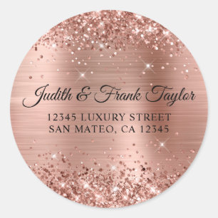 Rose Gold Glitter Foil Return Address Classic Round Sticker