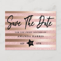 Rose Gold Glitter & Foil Sweet 16 Save The Date