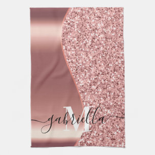 Rose Gold Glitter Foil Tea Towel