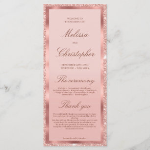 Rose gold glitter foil wedding day ceremony programme