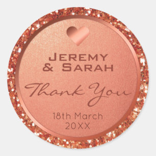 Rose Gold Glitter Foil Wedding Party Favour Classic Round Sticker