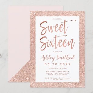 Rose gold glitter frame blush pink sweet sixteen invitation