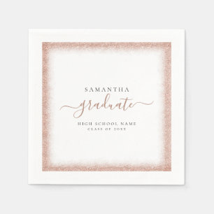 Rose Gold Glitter Frame Name Graduation Party Napkin