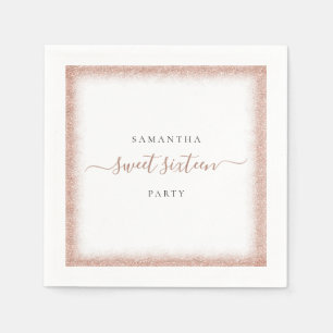 Rose Gold Glitter Frame Name Sweet 16 Party Napkin
