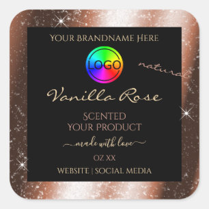 Rose Gold Glitter Frame Product Label with Logo