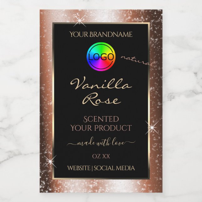 Rose Gold Glitter Frame Product Label with Logo (Single Label)