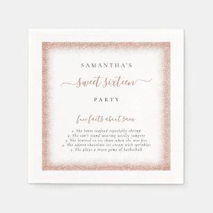 Rose Gold Glitter Fun Facts Name Sweet 16 Party  Napkin