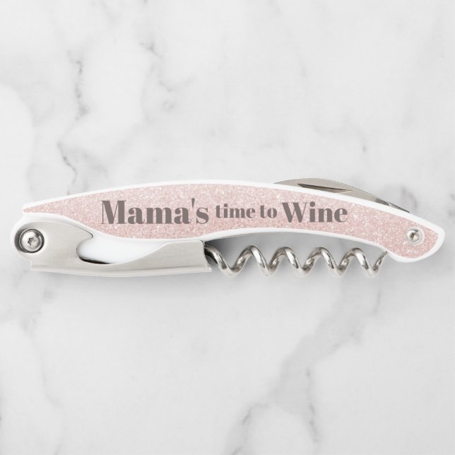 Rose Gold Glitter Funny Mum Quote Wine Corkscrew (Front)