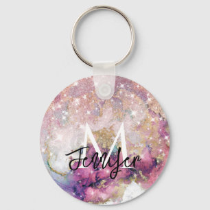 Rose Gold Glitter Galaxy Monogram Custom Name Keyc Key Ring