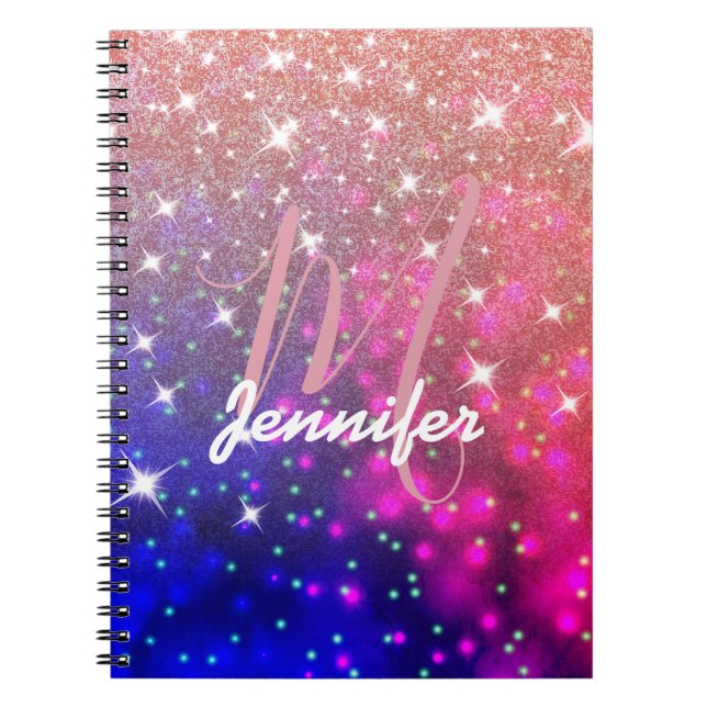 Rose Gold Glitter Galaxy Space Monogram Custom Notebook (Front)