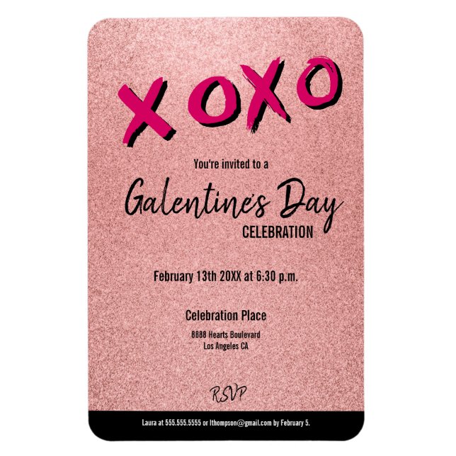 Rose Gold Glitter Galentine's Valentine Magnet (Vertical)