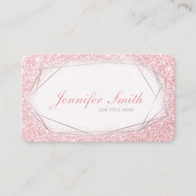 Rose Gold Glitter Gem Feminine Business Card (Front)