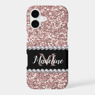 Rose Gold Glitter & Gems with Name and Monogram