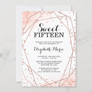 Rose Gold Glitter Geometric Sweet 15 Quinceañera Invitation