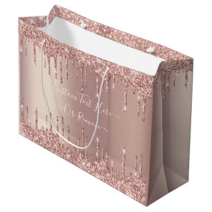 Rose Gold Glitter Gift Bag Custom Text Name