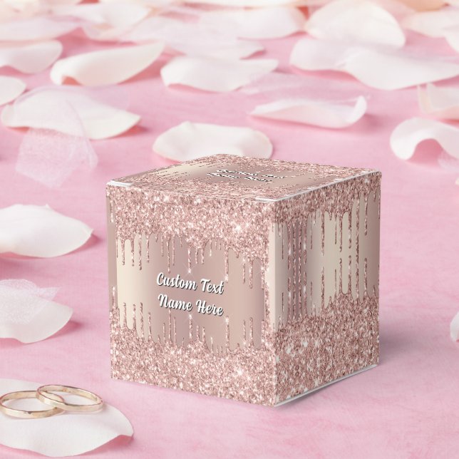 Rose Gold Glitter Gift Boxes Personalise Text Name (Wedding)