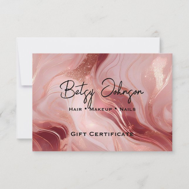 Rose Gold Glitter Gift Certificate Card (Front)