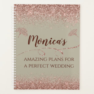 Rose Gold Glitter Gingko Leaves on Grey Wedding Planner