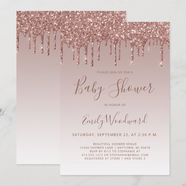 Rose Gold Glitter Girl Baby Shower Invitation (Front/Back)