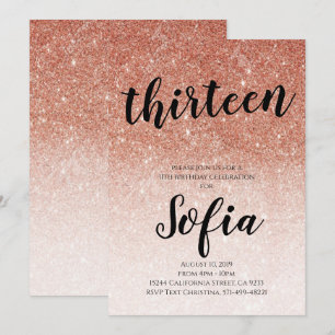 Rose Gold Glitter Girl Teen Birthday Party Invitation