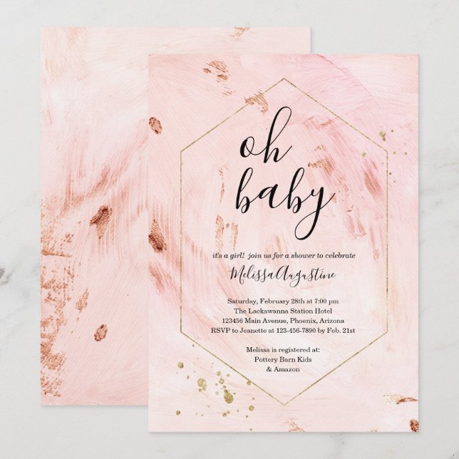 Rose Gold Glitter Girls Baby Shower Invitation (Front/Back)