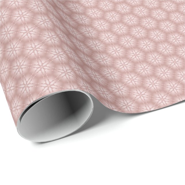 Rose Gold Glitter Girly Geometric Pattern Wrapping Paper (Roll Corner)