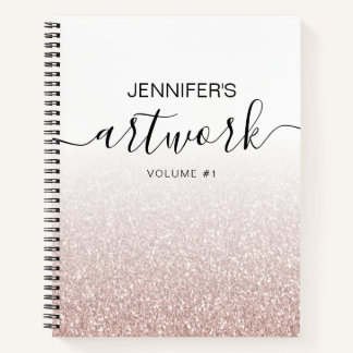 Rose Gold Glitter Girly Ombre Sketchbook Name Notebook