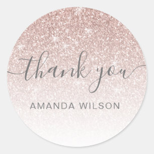 Rose Gold Glitter Girly Party Favour Thank You Classic Round Sticker