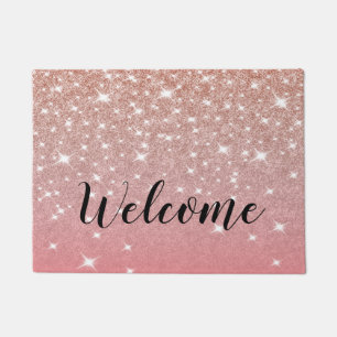 Rose Gold Glitter Girly Pink Doormat