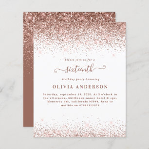 Rose gold glitter girly script 16 birthday budget