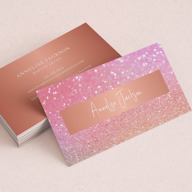 Rose gold glitter girly signature script business card (Creator Uploaded)