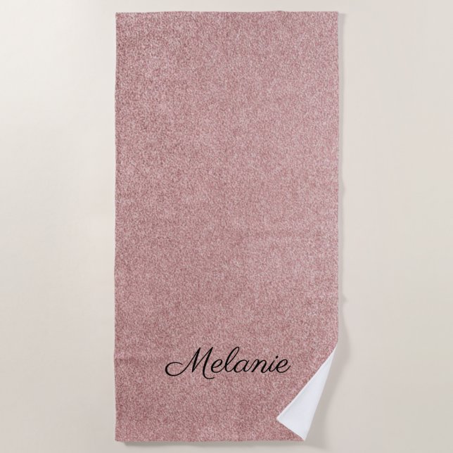 Rose Gold Glitter Girly Sparkle Pink Beach Towel (Front)