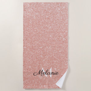 Rose Gold Glitter Girly Sparkle Pink Name  Beach T Beach Towel