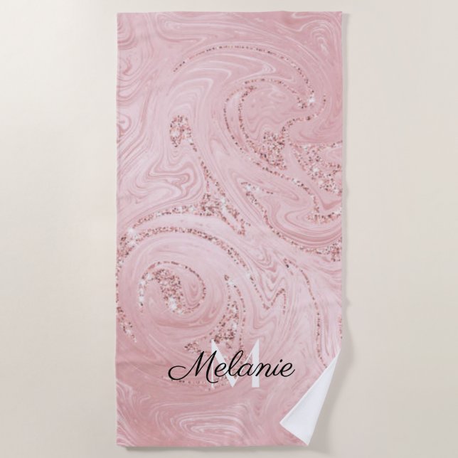 Rose Gold Glitter Girly Sparkle Pink Name  Beach T Towel (Front)
