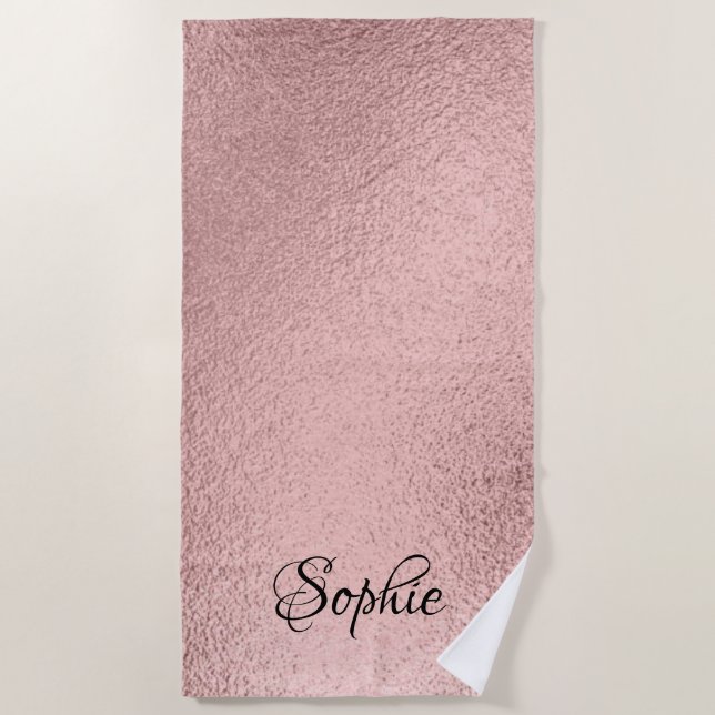 Rose Gold Glitter Girly Sparkle Pink Name Beach To Towel (Front)