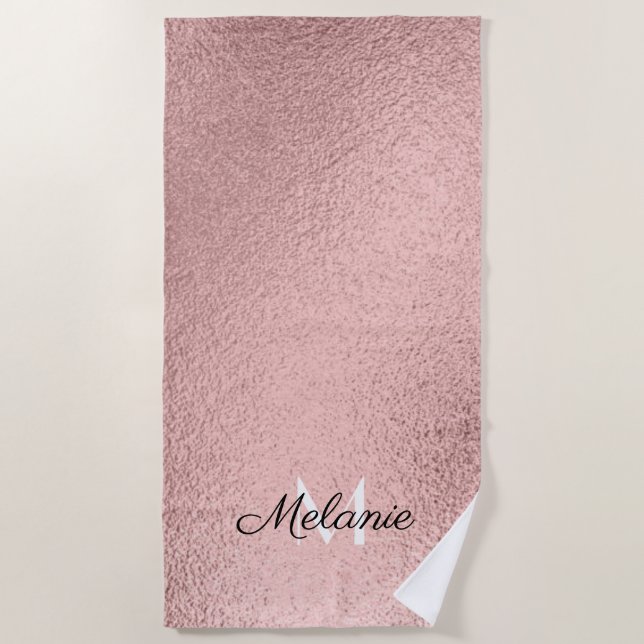 Rose Gold Glitter Girly Sparkle Pink Name  Beach Towel (Front)