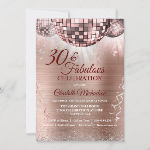 Rose Gold Glitter Glam 30th Birthday Disco Ball Invitation