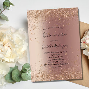 Rose Gold Glitter Glam Bling Quinceanera Birthday Invitation