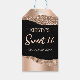 Rose Gold Glitter Glam Edge & Diamonds Sweet 16  Gift Tags