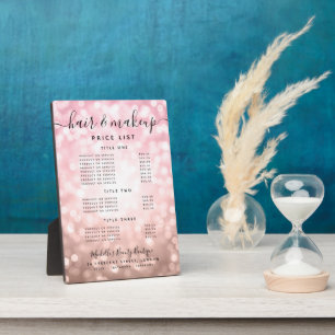Rose Gold Glitter Glam Lights Salon Price Menu Plaque
