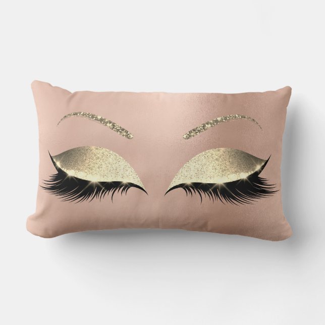 Rose Gold Glitter Glam Makeup Lashes Sleep Lumbar Cushion (Front)
