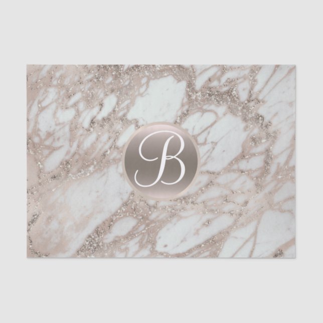 Rose Gold Glitter Glam Monogram Letter Initial Tissue Paper (Front)