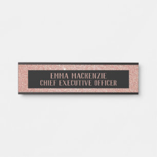 Rose Gold Glitter Glam Office Name Plate Door Sign