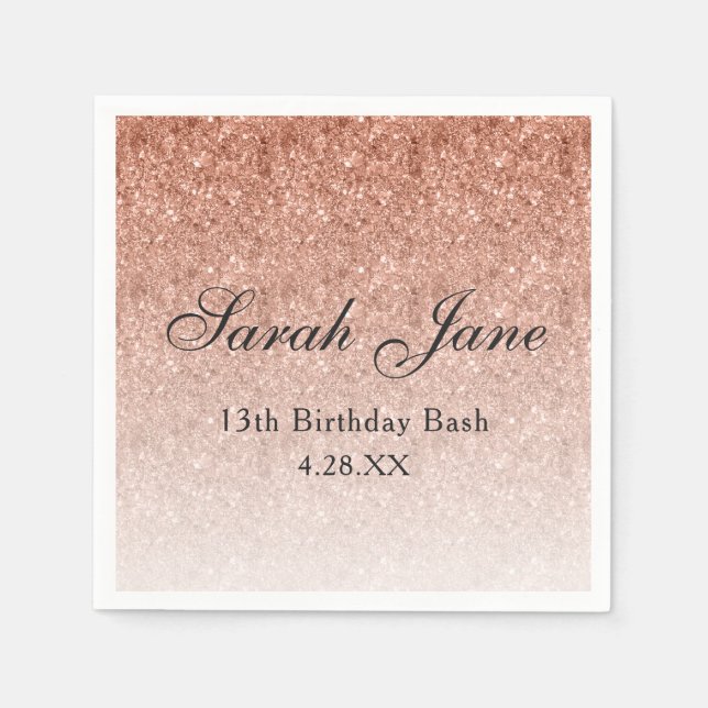 Rose Gold Glitter Glam Personalised Napkin (Front)
