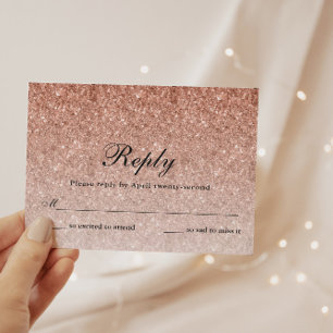 Rose Gold Glitter Glam Personalised Reply Card