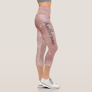 Rose Gold Glitter Glam Sparkle Cute Monogram Name Capri Leggings